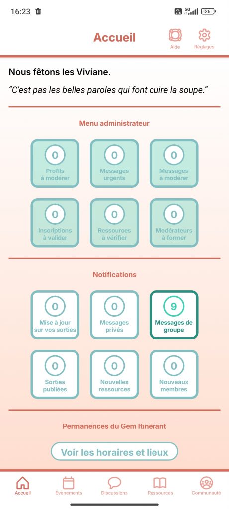 Capture d'écran de la page d'acceuil de l'application.